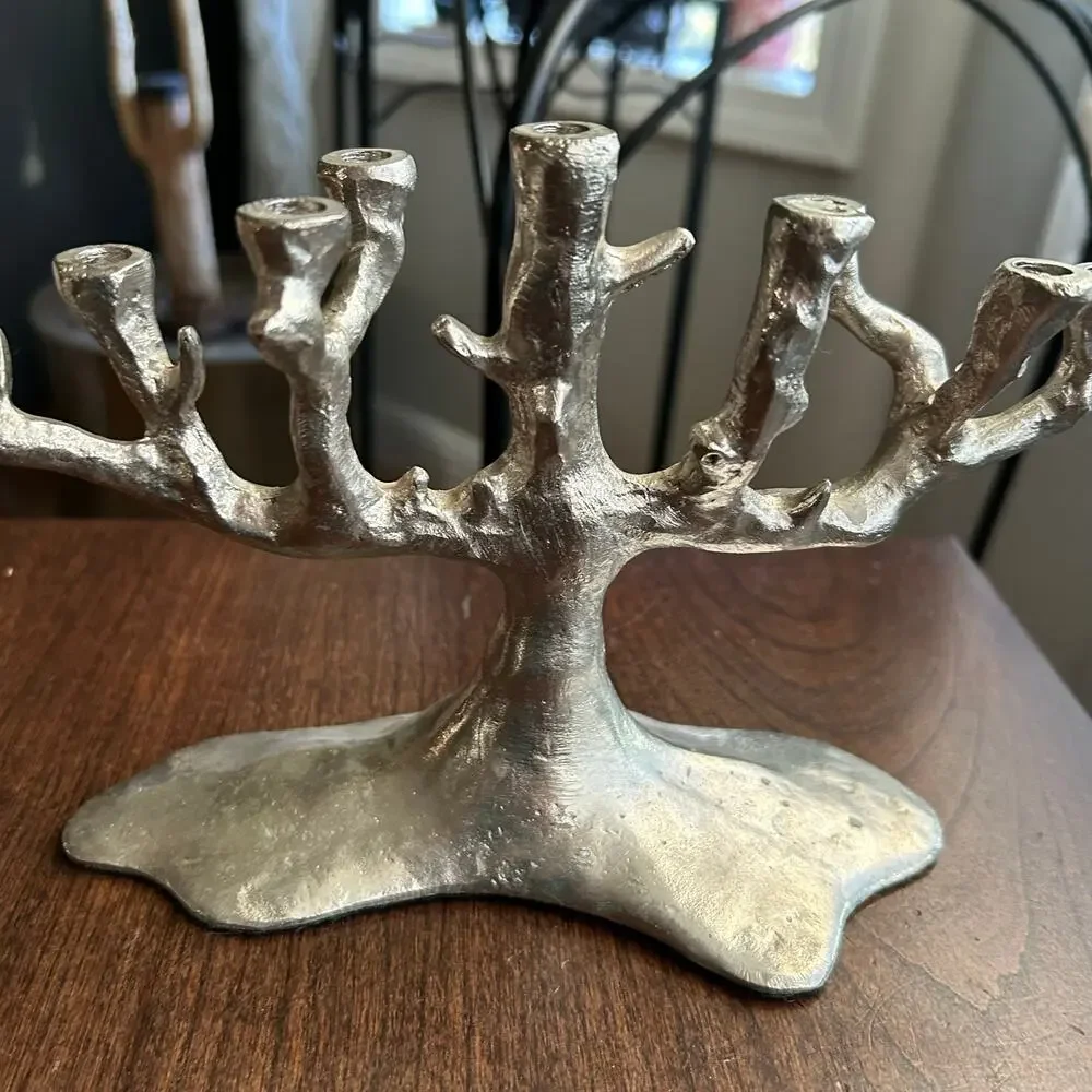 West Elm VTG Unusual Small Manzanita Tree of Life Menorah Candelabra Silver 10